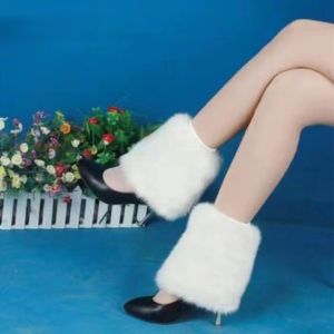 Sleek Short Plain Fur Faux Leg Warmers in White