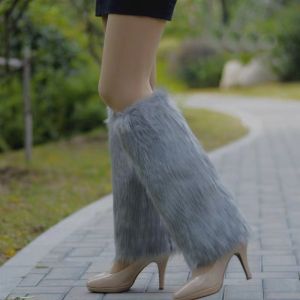 Silver Sleek Plain Faux Fur Plain Faux Leg Warmers
