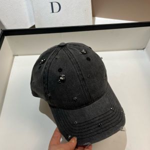 Charcoal Denim Baseball Cap with Crystals Details