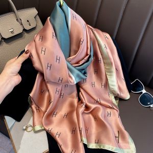 TT233 Letter H print satin scarf in Blush Pink