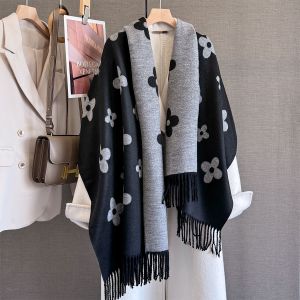 Soft Floral Knit Scarf with Tassels