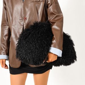 Mongolian Style Curly Faux Fur Oversized Clutch Bag