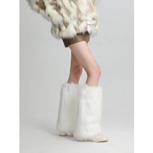 White Sleek Plain Faux Fur Plain Faux Leg Warmers