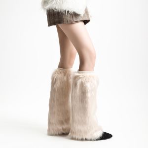 Beige Sleek Plain Faux Fur Plain Faux Leg Warmers