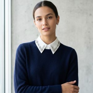 White Sparkly Crystal Flower Faux Shirt Collar