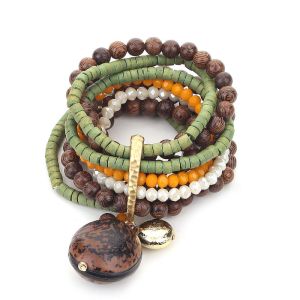 Earthy Wood Beads & Stone Charms Bracelet