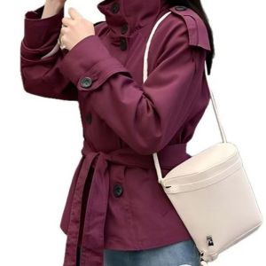 Parisian Style Double Rows Buttons Belted Trench 