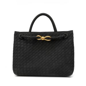 Textured Woven Tote Bag with Gold Bow Clasp