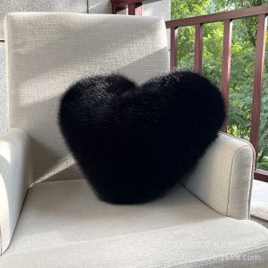 Large Soft Faux Fox Fur Heart Pillow