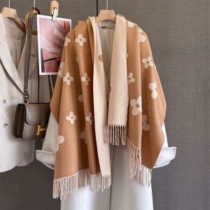 Soft Floral Knit Scarf with Tassels