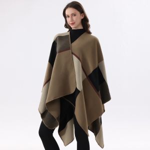 Soft Knit Color-Block Poncho Cape