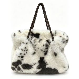 Black & Cream Cow Print Faux Fur Tote Bag