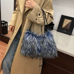 Fluffy Faux Fur Handbag with Detachable Shoulder Strap