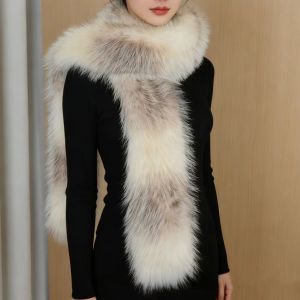 Ivory & Grey Faux Fur Long Scarf