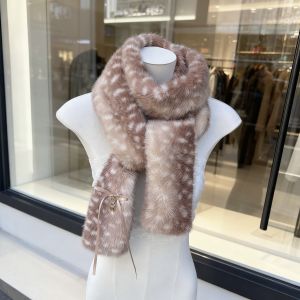 Spotted Faux Fur Scarf with Ribbon Bow Detail