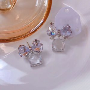 Sparkling Crystal Bow Drop Earrings in Clear