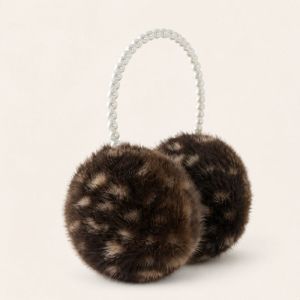 Deer Print Faux Fur Earmuffs with Pearl Headband