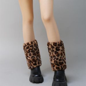 Sleek Short Plain Fur Faux Leg Warmers in Leopard