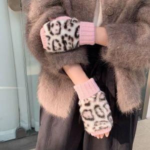Leopard Print Faux Fur Fingerless Gloves