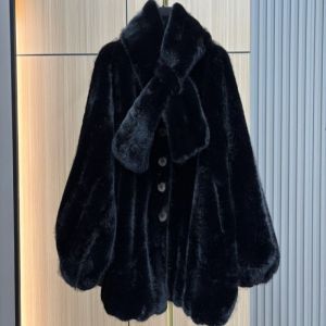 Elegant Plush Faux Fur Jacket with Detachable Scarf