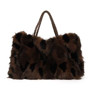 Dark Brown Leopard Tote Fluffy Bag