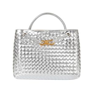 Woven Tote Bag with Gold-Tone Knot Clasp