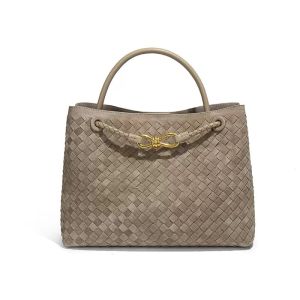 Textured Woven Tote Bag with Gold Bow Clasp