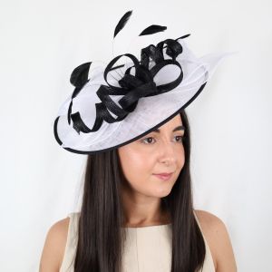 Black & White Wide Brim Wedding Occasion and Races Fascinator Hat