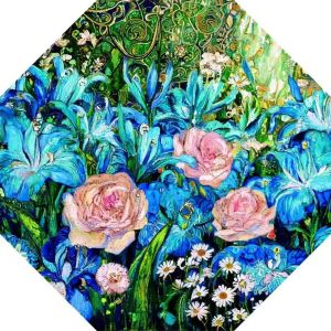 Vibrant Blue & Pink Flower Design Upside Down Umbrellas