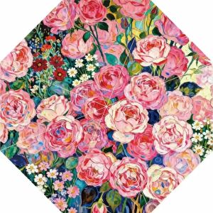 Pink Rose Flower Print Upside Down Umbrella