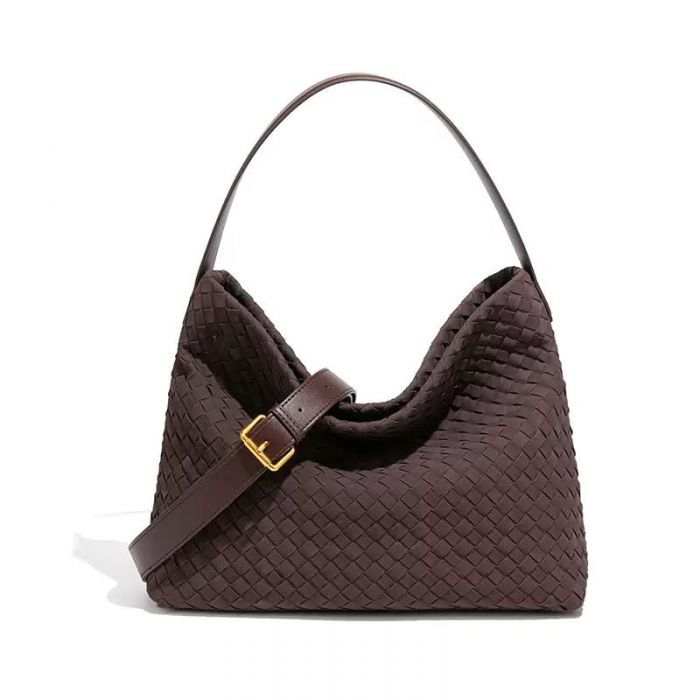 Woven Slouchy Shoulder Bag with Buckle Strap