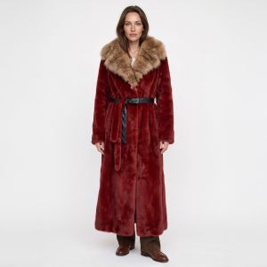 Elegant Longline Faux Fur Collar Coat
