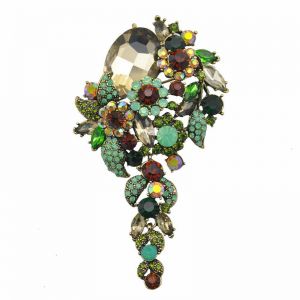 1553 Crystals jewelled brooch in Green/Brown