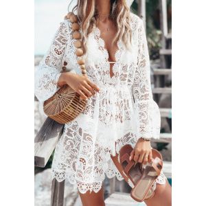Lacy Beach Cover Up in White SDK099