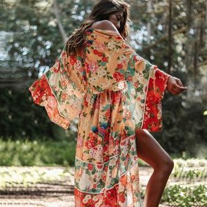 Tropical Floral Satin Feel Maxi Robe