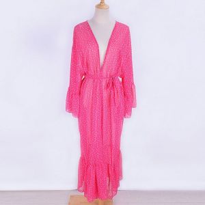 Sheer Maxi Beach Cover-Up with Ruffle Sleeves Kimono