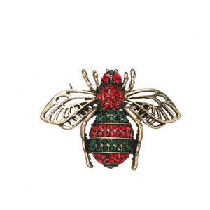 1537 Crystals bee brooch in Red/Green