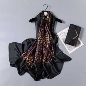 Leopard Print Satin Scarf in Black/Brown TT342