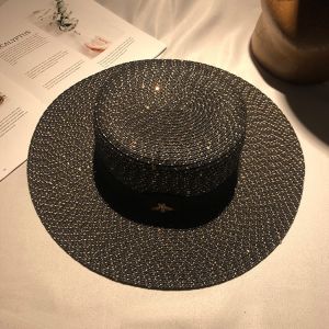WH170 sequin style Bee straw hat in Black