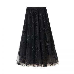 SK110 Camelia flowers skirt in Black