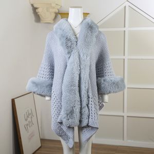 PE364 hand knit chunky crochet cape in Baby Blue