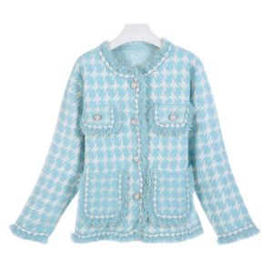 SDK134 Dogtooth pattern soft cardigan in Baby Blue