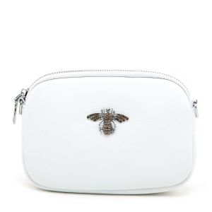  8801 crystal leather bee bag in pure White