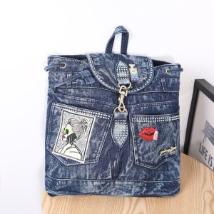 58924 back pack with lips decorate details in denim Blue