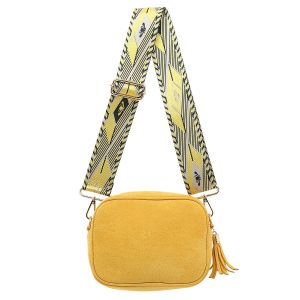 P200 funky strap bag in suede Mustard Yellow