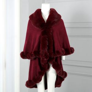 PE371 Double layer poncho in Wine