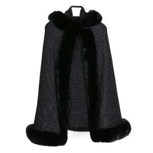 PE367 hooded glitter cape in Black