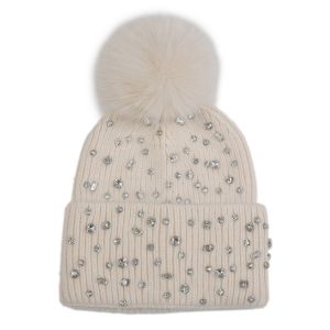 Sparkling Gem Pompom Hat in Beige SD115