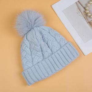 Chunky Knit Pompom Hat in Baby Blue SD111