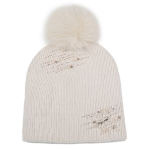 Minimalist Crystals Style Pompom Hat in Cream SD119